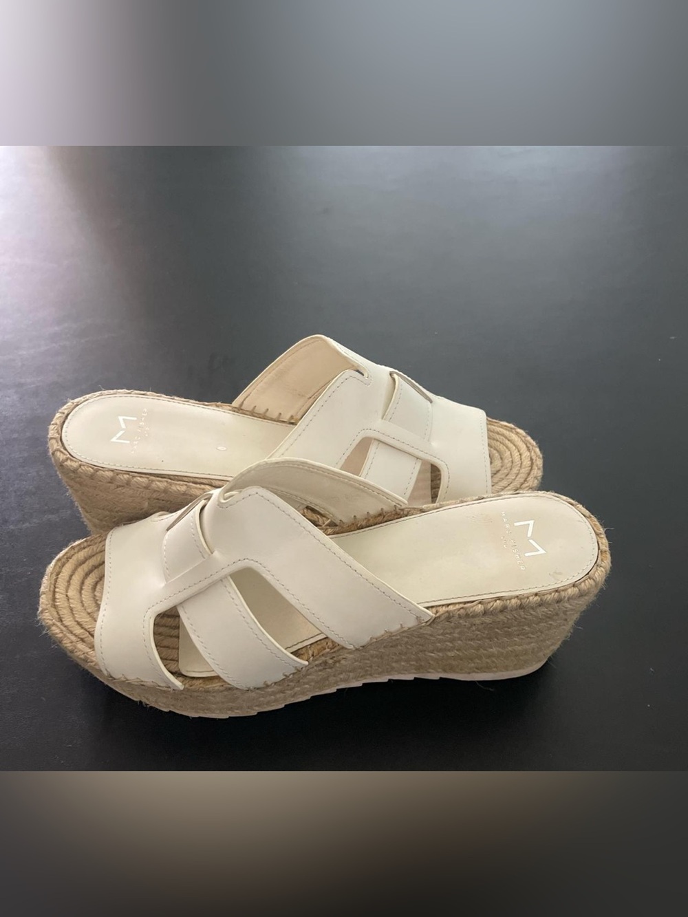 Marc Fisher Cream Espadrille Wedge Slide Sandals